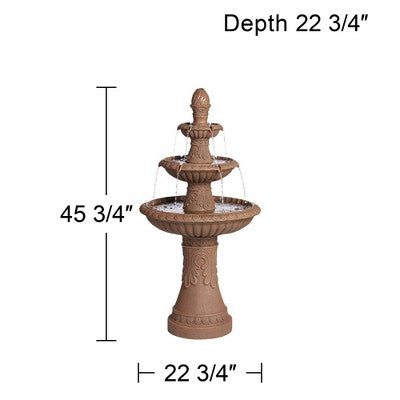  Santa Cruz 45 3/4" High Large Italian Outdoor Decor Faux Stone Floor Fountain With Light LED 3-Tier Outside Garden Patio Yard