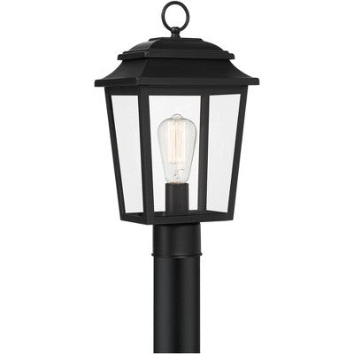  John Timberland Bellis Verde 16" High Traditional Outdoor Post Mount Light Fixture Pole Porch Waterproof Textured Black Metal Clear Glass Shade
