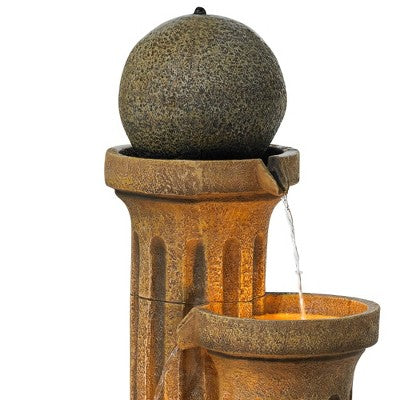  John Timberland Sphere Jugs And Column Rustic Cascading Outdoor Floor Water Fountain With LED Light 50" For Yard Garden Patio Home Deck Porch House