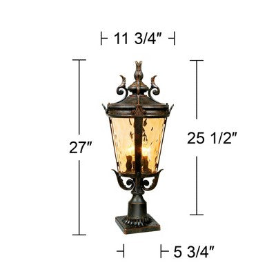  John Timberland Casa Marseille Vintage Rustic Post Light Veranda Bronze Scroll With Pier Mount Adapter 29" Champagne Hammered Glass For Exterior Deck