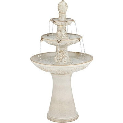  Formentera 45" High Large Italian Outdoor Decor Ceramic Floor Fountain With Light LED 3-Tier Outside Garden Patio Yard Backyard