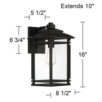  John Timberland North House Mission Outdoor Wall Light Fixture Matte Black Metal 16" Clear Glass For Post Exterior Barn Deck House Porch Yard Patio