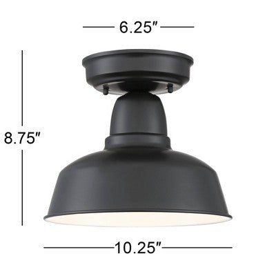  John Timberland Urban Barn Rustic Farmhouse Semi Flush Mount Outdoor Ceiling Light Black Metal 10 1/4" For Post Exterior Barn Deck House Porch Yard