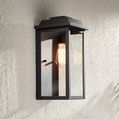  John Timberland Eastcrest Modern Outdoor Wall Light Fixture Textured Black 14" Clear Glass Panels For Post Exterior Barn Deck House Porch Yard Patio