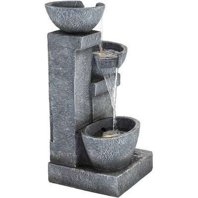  Three Bowls 32 1/4" High Large Modern Indoor Outdoor Decor Gray Faux Stone Floor Fountain With Light LED Cascading Outside Garden