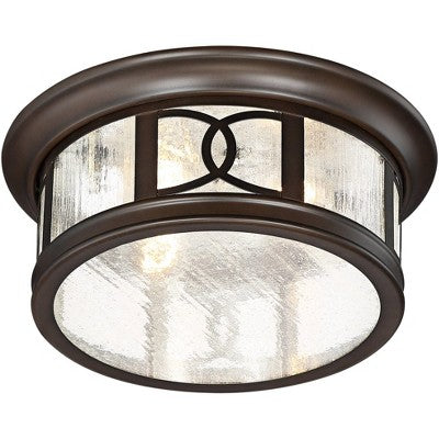  John Timberland Modern Flush Mount Outdoor Ceiling Light Fixture Mission Oil Rubbed Bronze Drum 12" Seedy Glass Damp Rated For Porch Patio