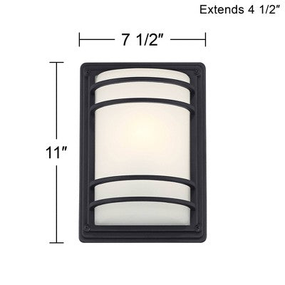  John Timberland Habitat 11" High Modern Outdoor Wall Sconce Light Fixture Mount Porch House Exterior Weatherproof Black Metal Frosted Glass Shade