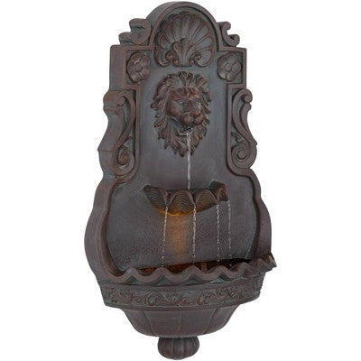  John Timberland Lion Head Rustic 2 Tier Outdoor Wall Water Fountain With LED Light 31 1/2" For Yard Garden Patio Home Deck Porch Exterior Balcony