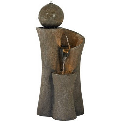  John Timberland Modern Sphere Curve Zen Outdoor Floor Water Fountain 39 1/2" With LED Light For Exterior Garden Yard Lawn