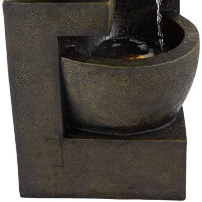  John Timberland Outdoor Floor Water Fountain With Light LED 41 1/2" High Cascading Bowls For Yard Garden Patio Deck Home