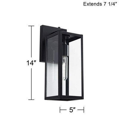  John Timberland Titan Modern Outdoor Wall Light Fixtures Set Of 2 Mystic Black Dusk To Dawn 14" Clear Glass For Post Exterior Barn Deck