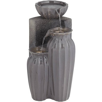  Three Bowls 26 1/2" High Large Modern Outdoor Decor Dark Gray Ceramic Floor Fountain With Light LED 3-Tier Outside Garden Patio Yard