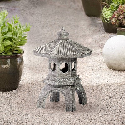  John Timberland Pagoda Statue Sculpture Garden Decor Indoor Outdoor Front Porch Patio Yard Outside Home Balcony Old Faux Stone Finish 16 1/2" Tall