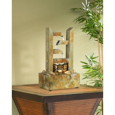  John Timberland Zigzag Zen Modern Cascading Indoor Tabletop Water Fountain With Light 17 1/4" For Table Office Desk Home Bedroom House Living Room