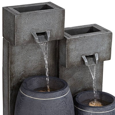  John Timberland Mendit Rustic Cascading 2-Jar Outdoor Wall Floor Water Fountain With LED Light 29" For Yard Garden Patio Home Deck Lawn