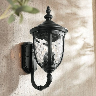 John Timberland Bellagio Vintage Rustic Outdoor Wall Light Fixture Textured Black Upbridge 21" Clear Hammered Glass For Post Exterior Barn Deck House