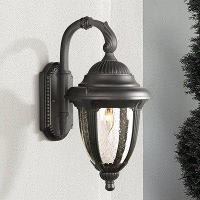  John Timberland Casa Sierra Rustic Vintage Outdoor Wall Light Fixture Black Downbridge 18 1/2" Clear Seedy Glass For Post Exterior Barn Deck House