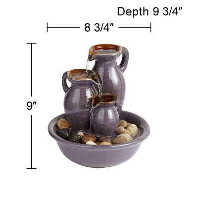  John Timberland Triple Jug Rustic Zen Cascading Indoor Tabletop Water Fountain 9" For Table Office Desk Home Bedroom House Living Room Relaxation