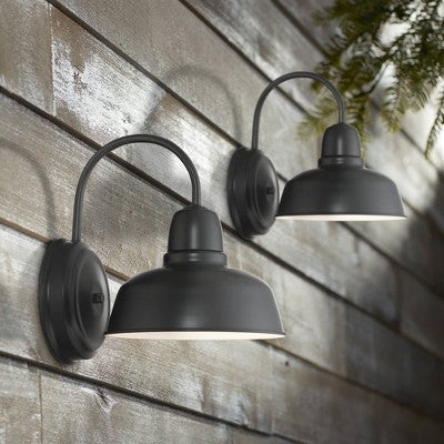  John Timberland Urban Barn Rustic Industrial Farmhouse Outdoor Wall Light Fixtures Set Of 2 Black Gooseneck Arm 11 1/4" For Post Exterior Barn Deck