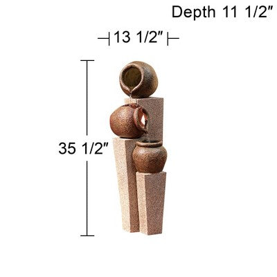  John Timberland Rustic Outdoor Floor Water Fountain 35 1/2" High Three Cascading Urn Pillar For Yard Garden Patio Deck Home