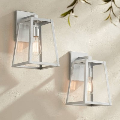  John Timberland Arrington Modern Outdoor Wall Light Fixtures Set Of 2 Silver Metal 13" Clear Glass For Post Exterior Barn Deck House Porch Yard Posts