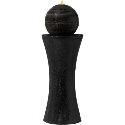  John Timberland Dark Sphere Modern Zen Bubbler Pillar Outdoor Floor Water Fountain With LED Light 30" For Yard Garden Patio Home Deck Porch Exterior