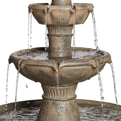  John Timberland Louvre Rustic 3 Tier Cascading Outdoor Floor Water Fountain With LED Light 44" For Yard Garden Patio Home Deck Porch Exterior Balcony