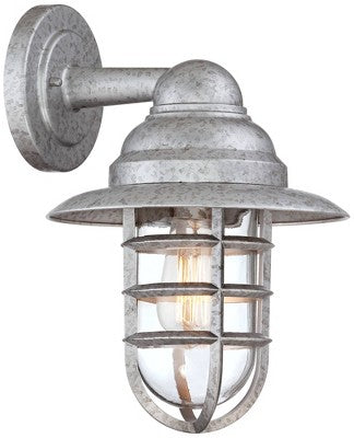  John Timberland Marlowe 13 1/4" High Farmhouse Rustic Hooded Cage Outdoor Wall Light Fixture Mount Porch House Set Of 2 Galvanized Clear Glass Shade