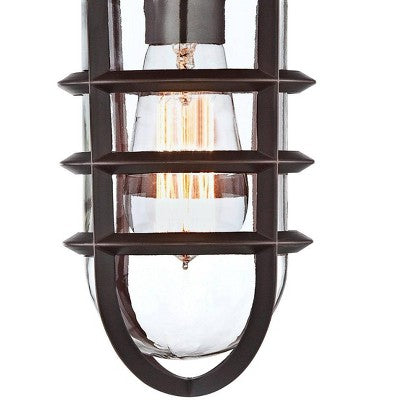  John Timberland Marlowe Industrial Outdoor Wall Light Fixtures Set Of 2 Bronze Metal Cage 13 1/4" Clear Glass For Post Exterior Barn Deck House Porch