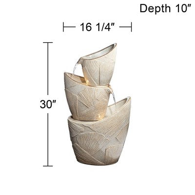  John Timberland Three Urn With Leaves Rustic Cascading Outdoor Floor Water Fountain With LED Light 30" For Yard Garden Patio Home Deck Porch Exterior