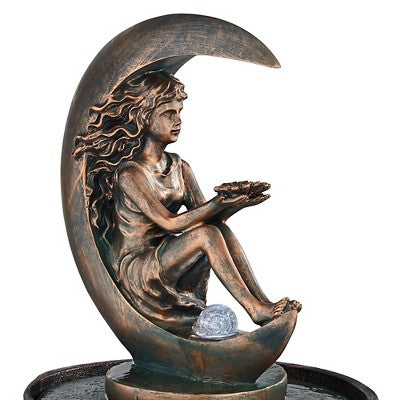  John Timberland Crescent Moon Modern Bubbler Outdoor Floor Water Fountain With LED Light 34" For Yard Garden Patio Home Deck Porch Exterior Balcony