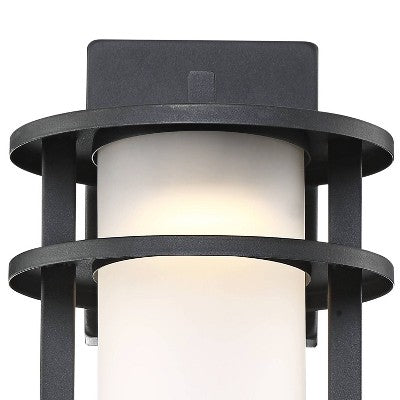  John Timberland Aline Modern Outdoor Wall Light Fixtures Set Of 2 Black Metal LED 13" White Frosted Glass For Post Exterior Barn Deck
