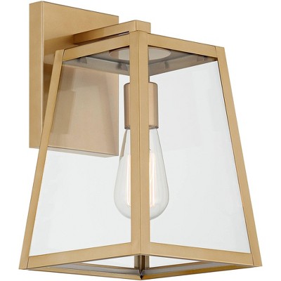  John Timberland Arrington Modern Outdoor Wall Light Fixtures Set Of 2 Soft Gold Metal 13" Clear Glass For Post Exterior Barn Deck House Porch Yard
