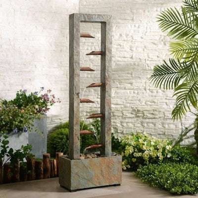  Zigzag Zen 47 3/4" High Large Modern Outdoor Decor Slate And Copper Floor Fountain Cascading Outside Garden Patio Yard Backyard