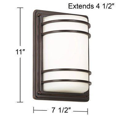  John Timberland Habitat Modern Outdoor Wall Light Fixtures Set Of 2 Rubbed Bronze 11" Opal Glass For Post Exterior Barn Deck House Porch Yard Patio