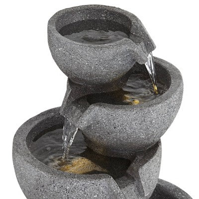  Four Bowls 32" High Large Zen Modern Indoor Outdoor Decor Gray Faux Stone Floor Fountain With Light LED Cascading Outside Garden