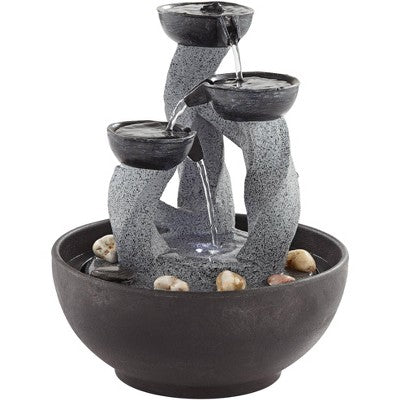  John Timberland Three Twist Column Modern Zen Cascading Bowls Indoor Tabletop Water Fountain With LED Light 11" For Table Office Desk Home Bedroom