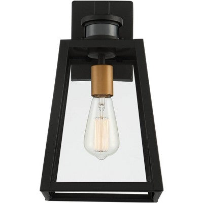  John Timberland Arrington Modern Outdoor Wall Light Fixtures Set Of 2 Black Motion Sensor 14 3/4" Clear Glass For Post Exterior Barn Deck House Porch