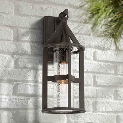  John Timberland Argentine Modern Industrial Outdoor Wall Light Fixture Bronze Metal 21" Clear Seedy Glass For Post Exterior Barn Deck House Porch Yard