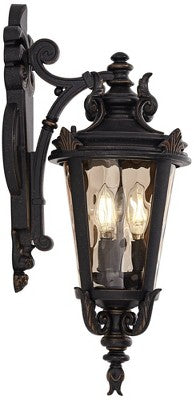  John Timberland Casa Marseille Rustic Outdoor Wall Light Fixture Valencia Bronze Scroll 21 3/4" Champagne Hammered Glass For Post Exterior Barn Deck