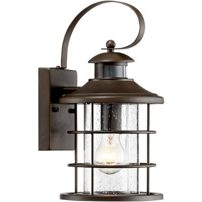  John Timberland Hogan 14" High Bronze Motion Sensor Outdoor Wall Light Set Of 2