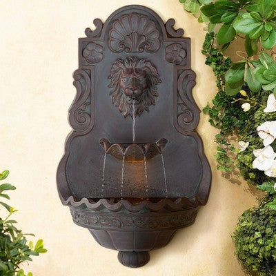  John Timberland Lion Head Rustic 2 Tier Outdoor Wall Water Fountain With LED Light 31 1/2" For Yard Garden Patio Home Deck Porch Exterior Balcony