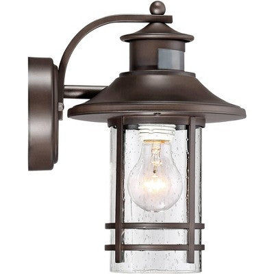  John Timberland Habitat Rustic Industrial Outdoor Wall Light Fixtures Set Of 2 Bronze Dusk To Dawn Motion Sensor 11 1/4" Seedy Glass For Exterior