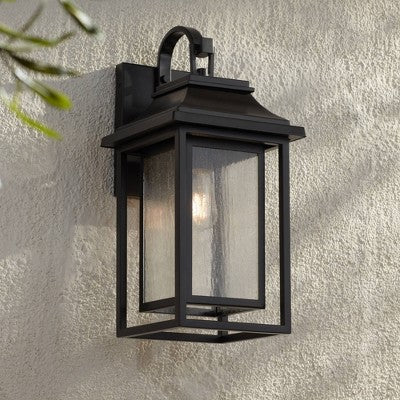  John Timberland Cecile 21.25 High Mission Outdoor Wall Light Fixture Mount Porch House Box Lantern Weatherproof Black Clear Seeded Glass Shade