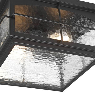  John Timberland Braylon 12" Wide Black And Hammered Glass Outdoor Ceiling Light