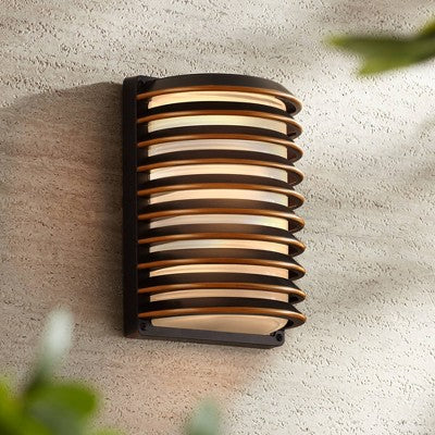  John Timberland Modern Industrial Outdoor Wall Light Fixture Rubbed Bronze Grid 10" Frosted Glass For Post Exterior Barn Deck House Porch Yard Patio