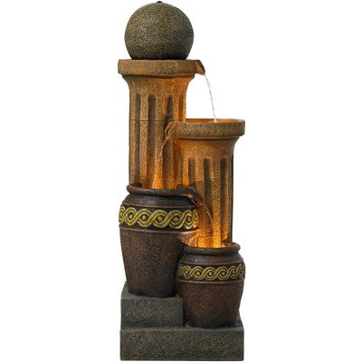  John Timberland Sphere Jugs And Column Rustic Cascading Outdoor Floor Water Fountain With LED Light 50" For Yard Garden Patio Home Deck Porch House