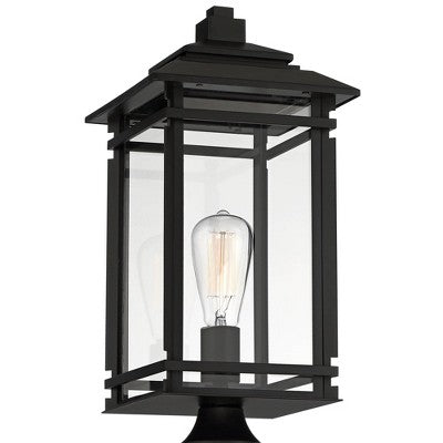  John Timberland Mission Outdoor Post Light Fixture Matte Black Metal 19 1/2" Clear Glass For Exterior House Porch Patio Deck Home
