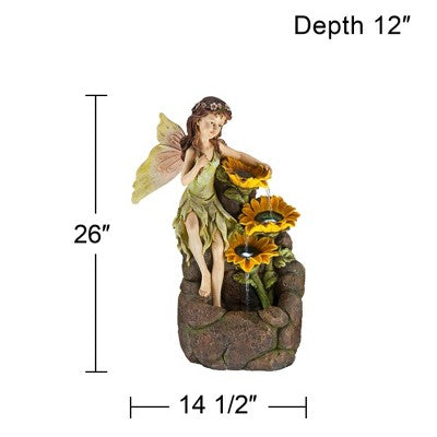 John Timberland Garden Fairy With Sunflowers Modern Cascading Outdoor Floor Water Fountain With LED Light 26" For Yard Garden Patio Home Deck Porch