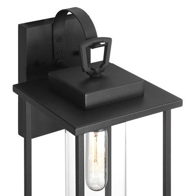  John Timberland Frederick 15 1/2" High Industrial Outdoor Wall Light Fixture Mount Porch House Weatherproof Sand Black Finish Metal Clear Glass Shade